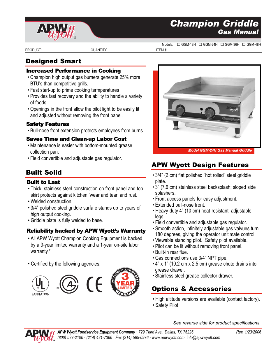 APW Wyott GGM-36H User Manual | 2 pages