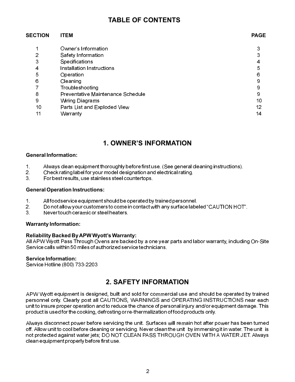 APW Wyott XWAV1829 User Manual | Page 2 / 16