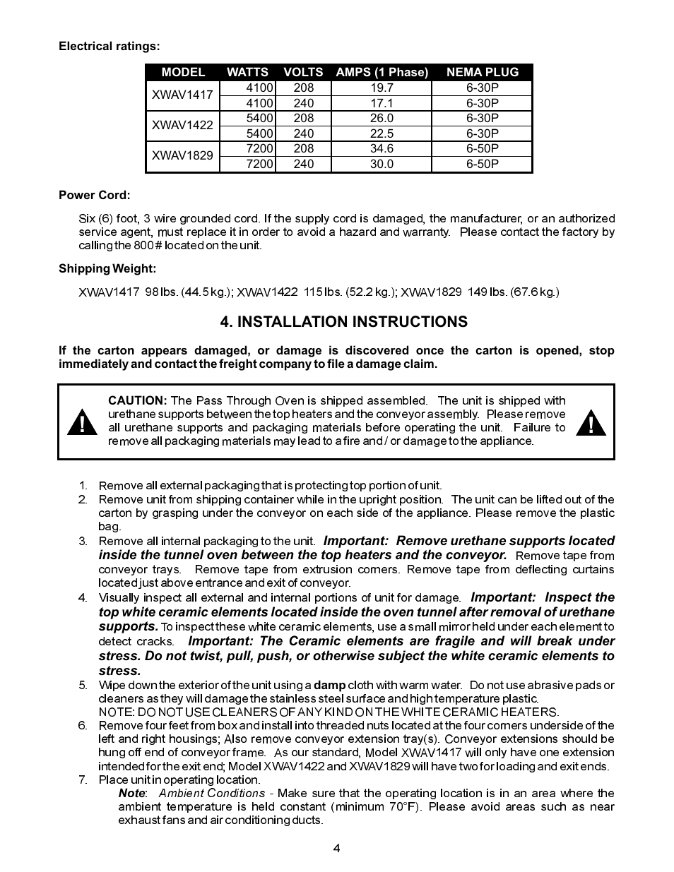 Installation instructions | APW Wyott XWAV1829 User Manual | Page 4 / 16