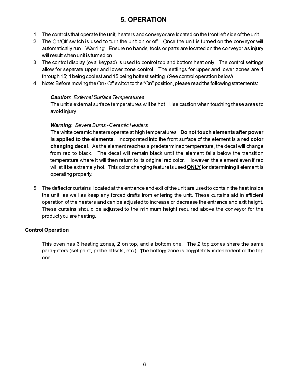 Operation | APW Wyott XWAV1829 User Manual | Page 6 / 16