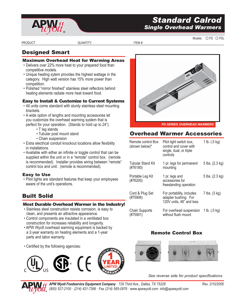 APW Wyott FD User Manual | 2 pages