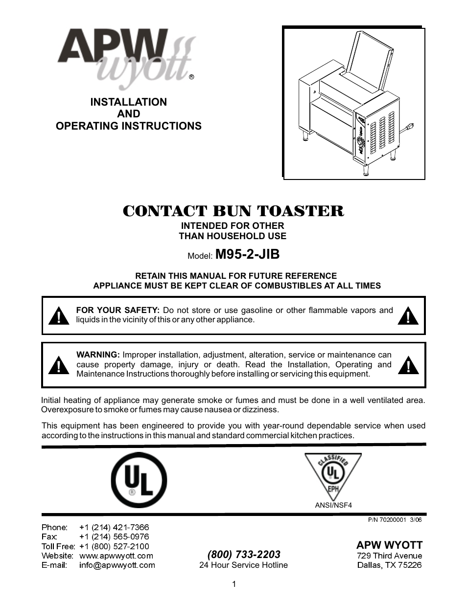 APW Wyott M95-2-JIB User Manual | 12 pages