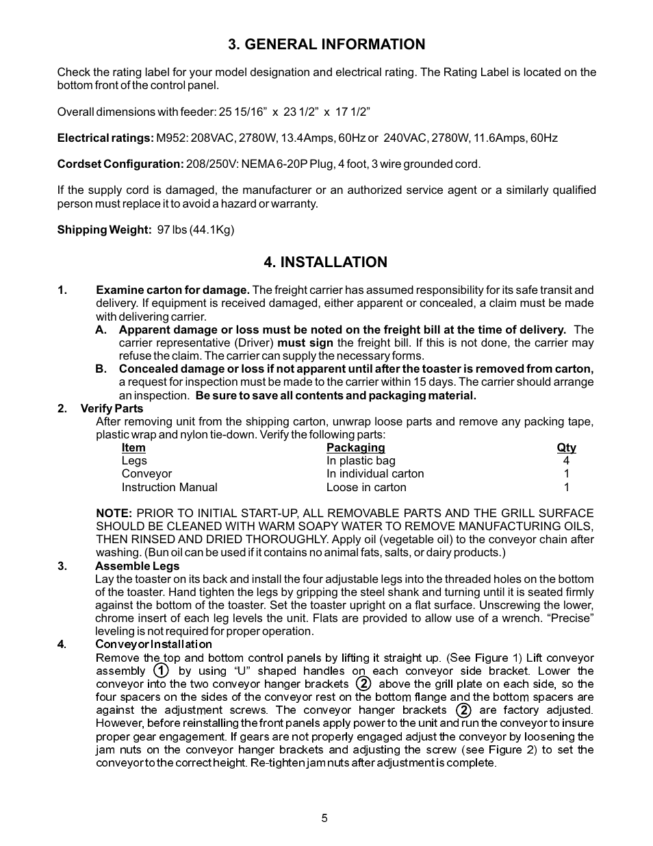 General information, Installation | APW Wyott M95-2-JIB User Manual | Page 5 / 12