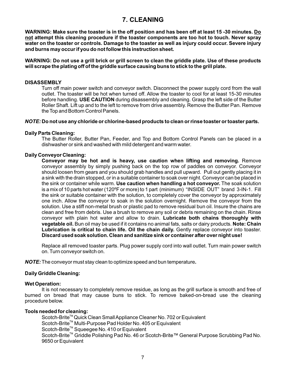 Cleaning | APW Wyott M95-2-JIB User Manual | Page 7 / 12