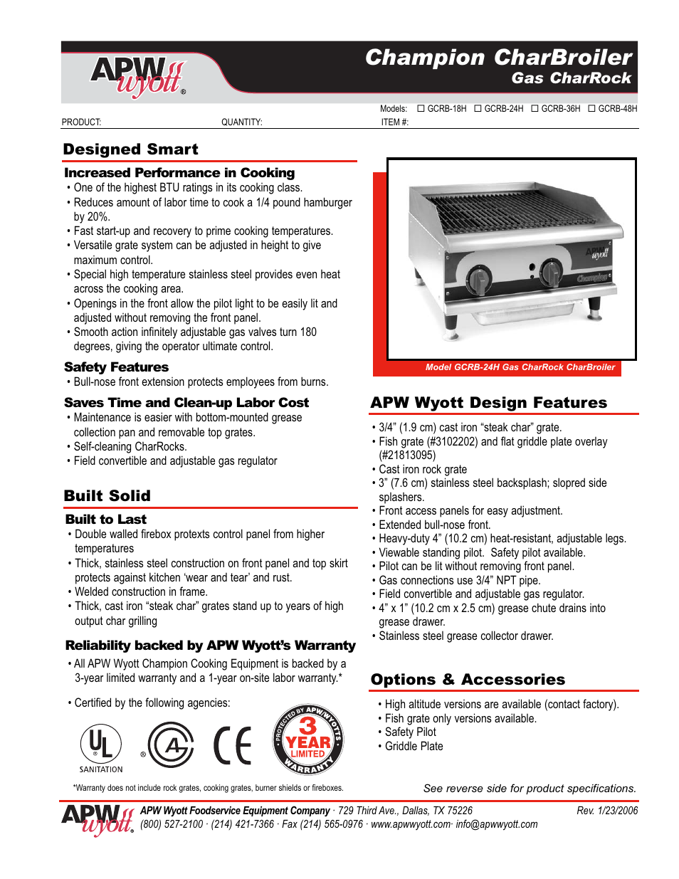 APW Wyott GCRB-36H User Manual | 2 pages