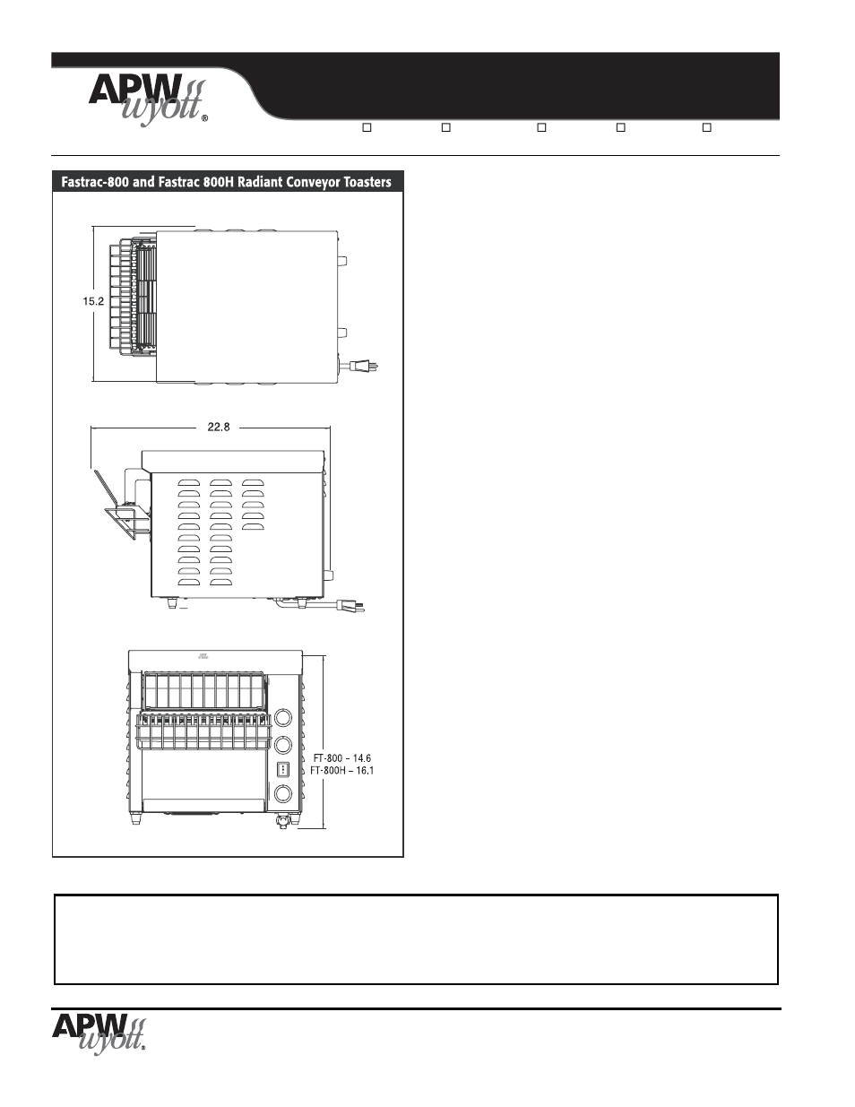 Fastrac 800 | APW Wyott Fastrac 800 User Manual | Page 2 / 2