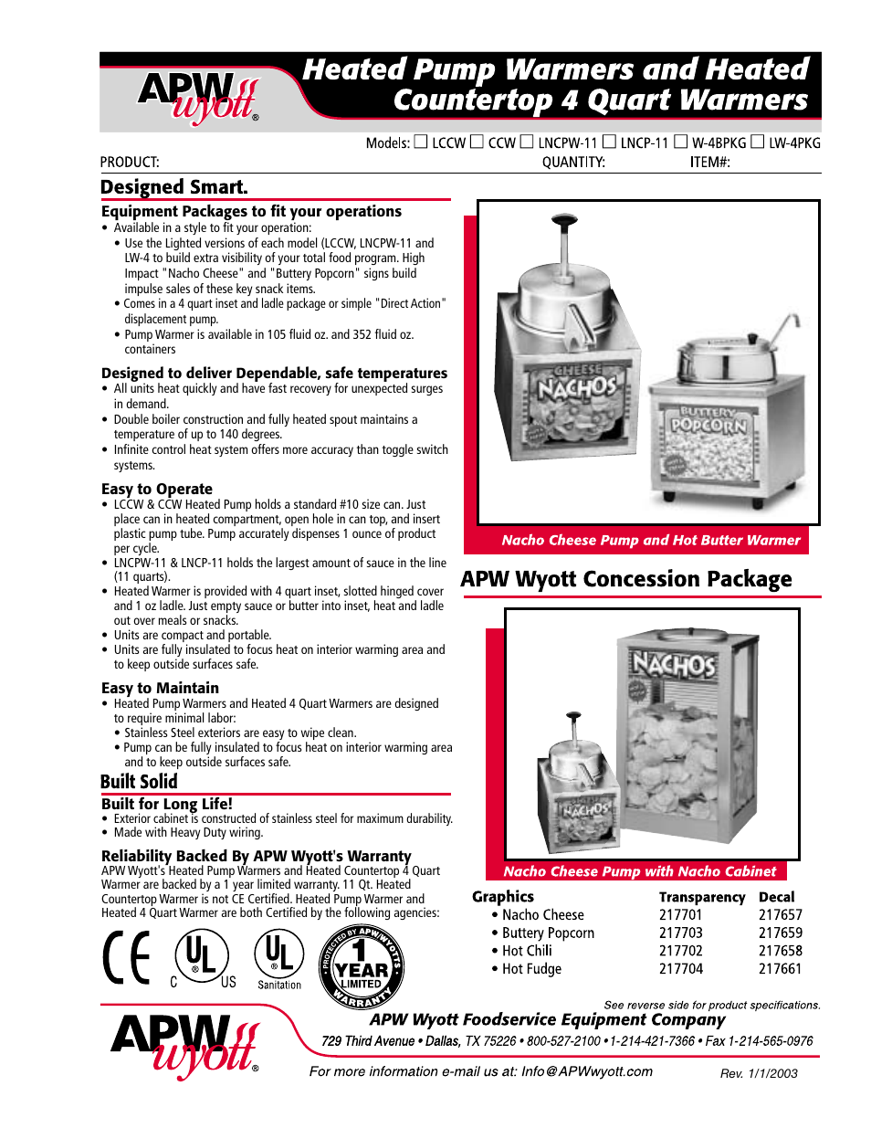 APW Wyott LNCPW User Manual | 2 pages