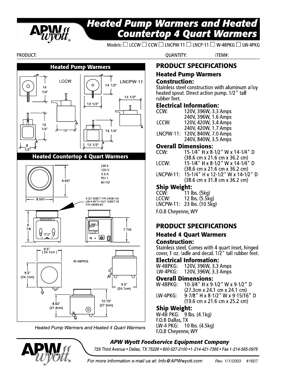 APW Wyott LNCPW User Manual | Page 2 / 2