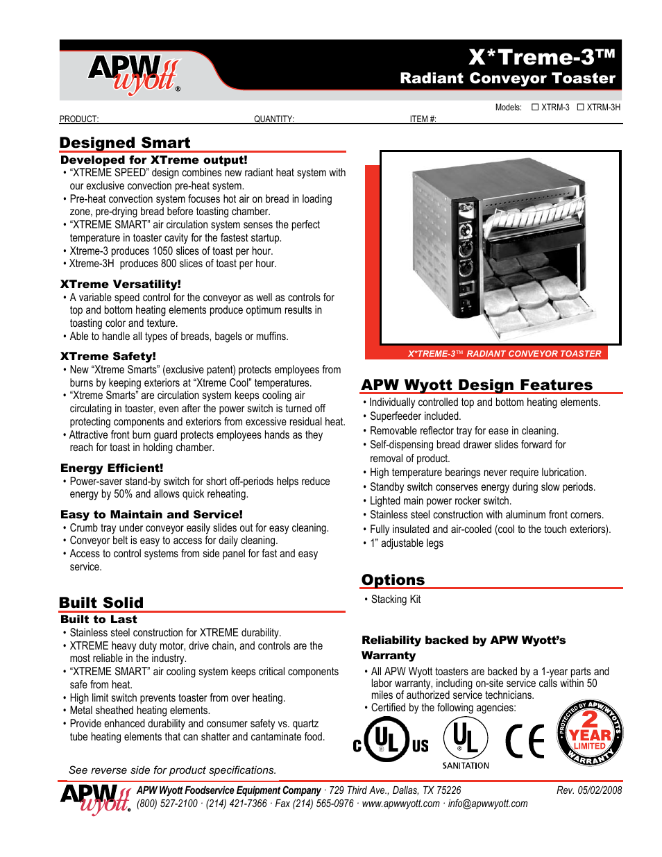 APW Wyott XTRM-3H User Manual | 2 pages