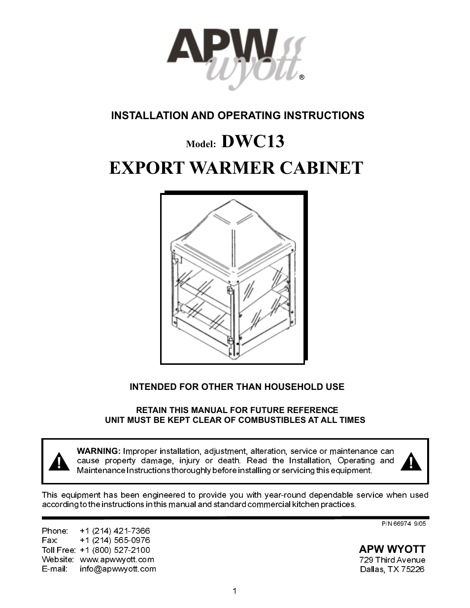 APW Wyott DWC13 User Manual | 4 pages