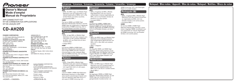 Pioneer CD-AH200 User Manual | 8 pages