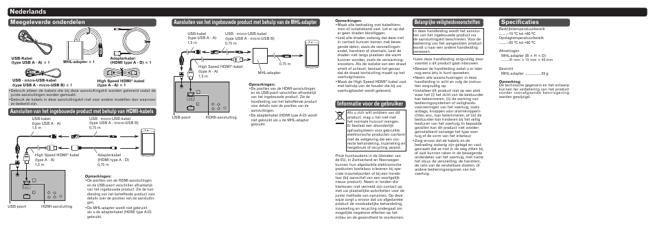 Nederlands, Informatie voor de gebruiker, Belangrijke veiligheidsvoorschriften | Specificaties | Pioneer CD-AH200 User Manual | Page 7 / 8