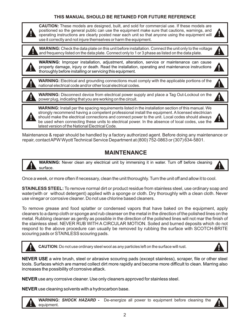 APW Wyott EHP User Manual | Page 2 / 8