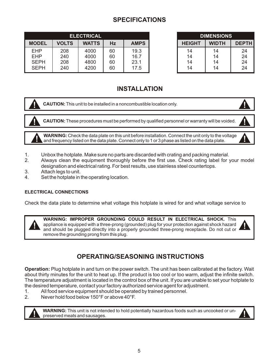 APW Wyott EHP User Manual | Page 5 / 8