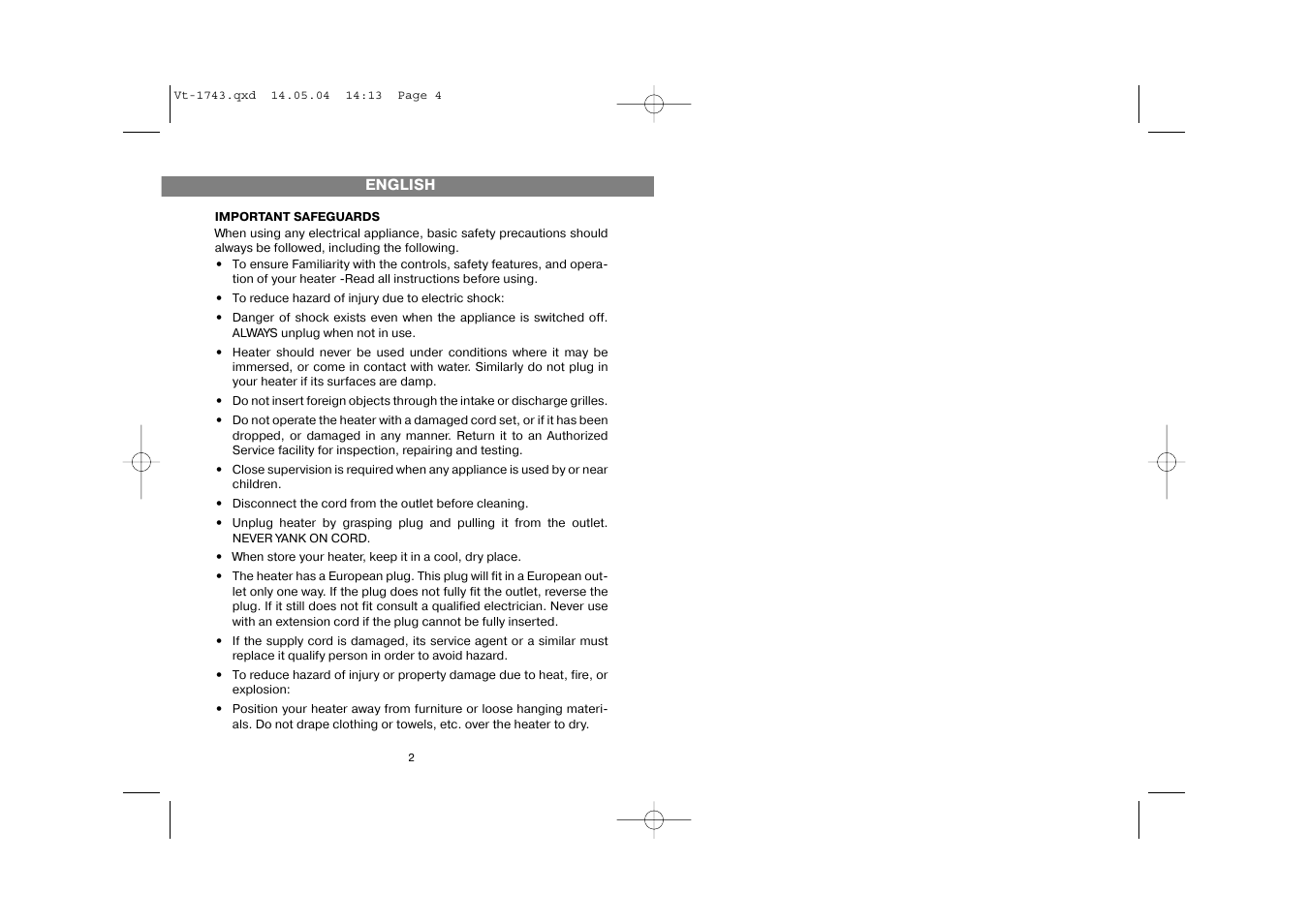 Vitek VT-1743 User Manual | Page 2 / 6