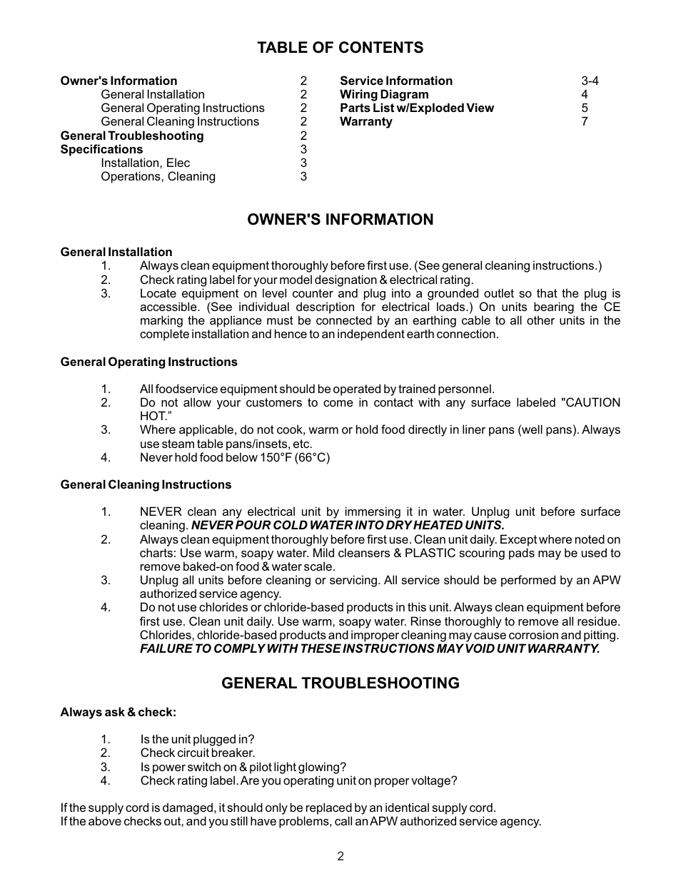 APW Wyott RW-2V User Manual | Page 2 / 8