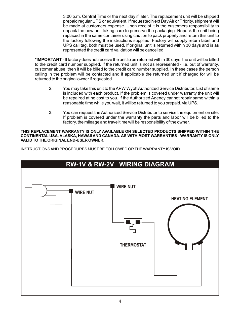 Rw-1v & rw-2v wiring diagram | APW Wyott RW-2V User Manual | Page 4 / 8