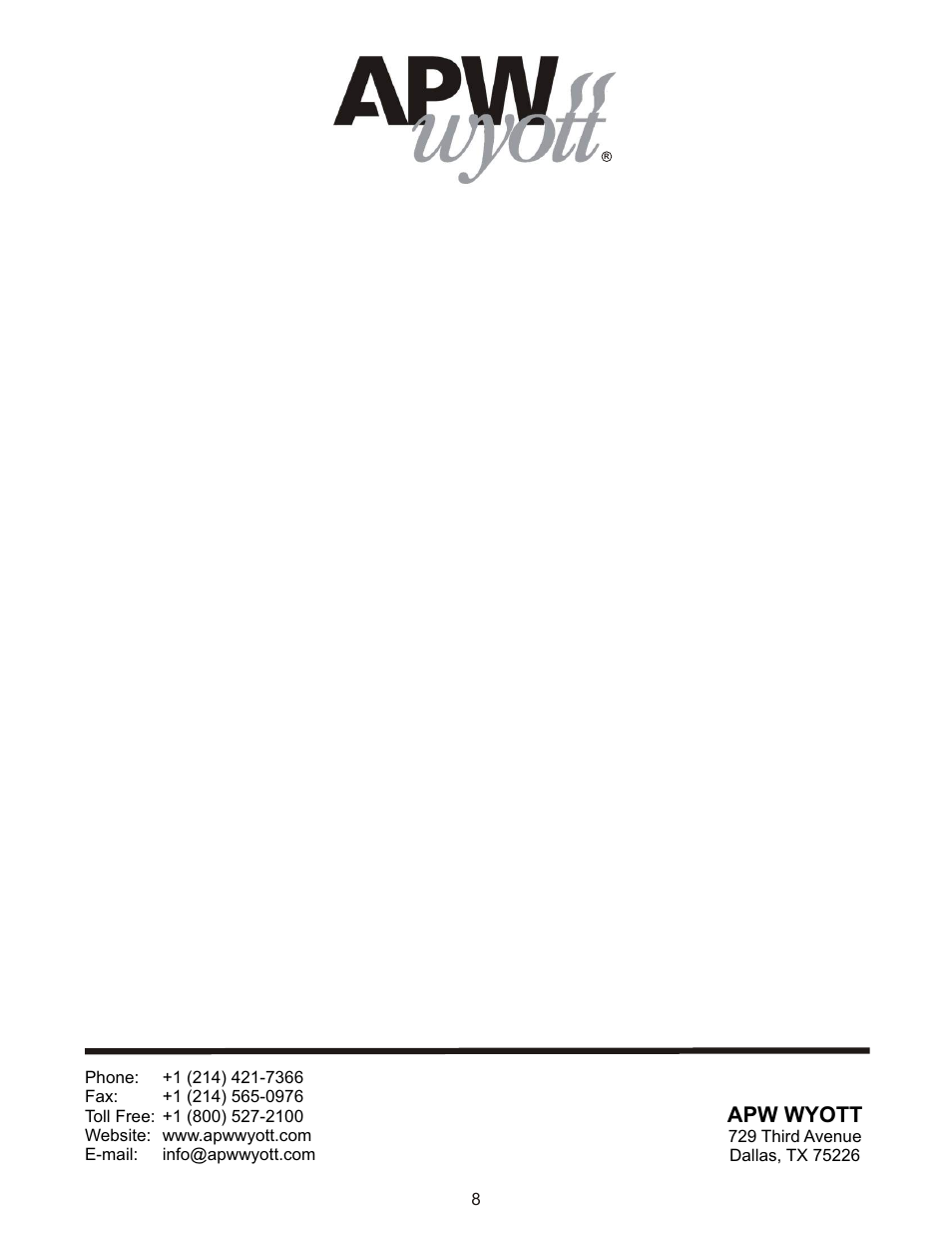Apw wyott | APW Wyott RW-2V User Manual | Page 8 / 8