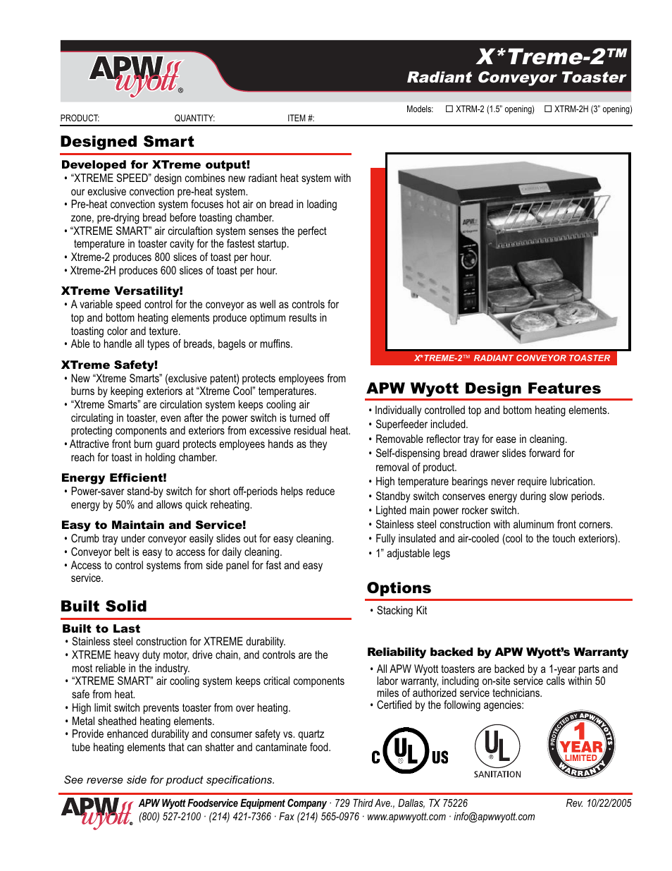 APW Wyott X-TREME2 XTRM-2H User Manual | 2 pages