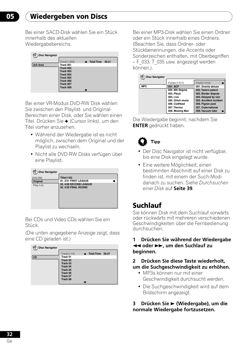 Suchlauf, Wiedergeben von discs 05 | Pioneer DV-656A-S User Manual | Page 106 / 148