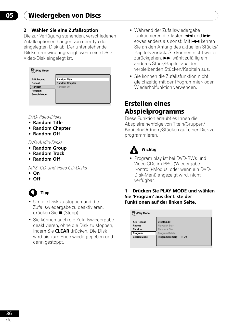 Erstellen eines abspielprogramms, Wiedergeben von discs 05 | Pioneer DV-656A-S User Manual | Page 110 / 148