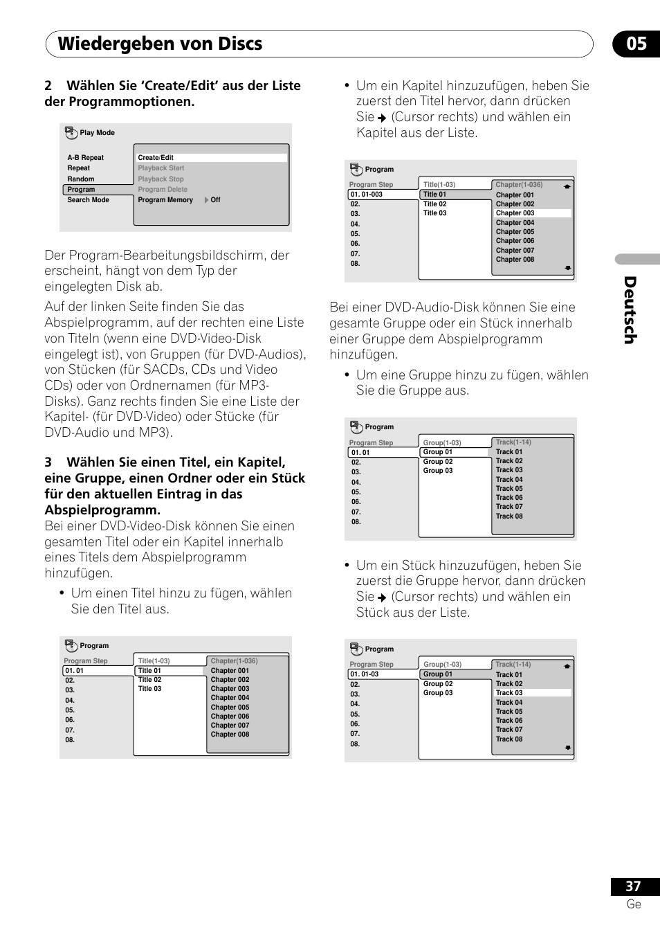 Wiedergeben von discs 05, Deutsch | Pioneer DV-656A-S User Manual | Page 111 / 148
