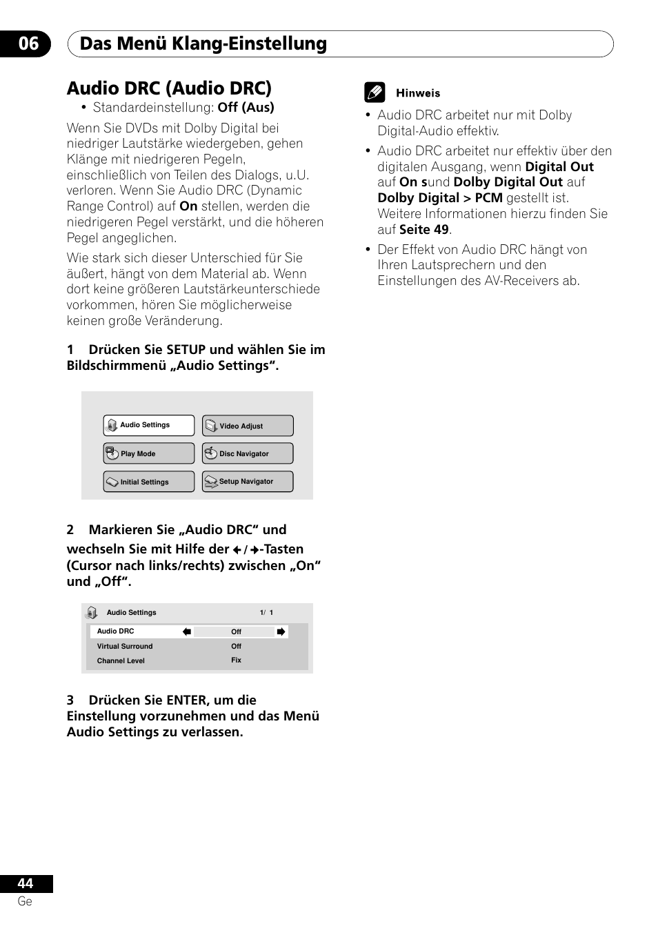 Audio drc, Das menü klang-einstellung 06, Audio drc (audio drc) | Pioneer DV-656A-S User Manual | Page 118 / 148