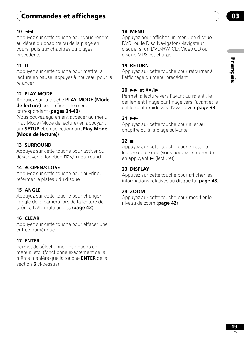 Commandes et affichages 03, Français | Pioneer DV-656A-S User Manual | Page 19 / 148