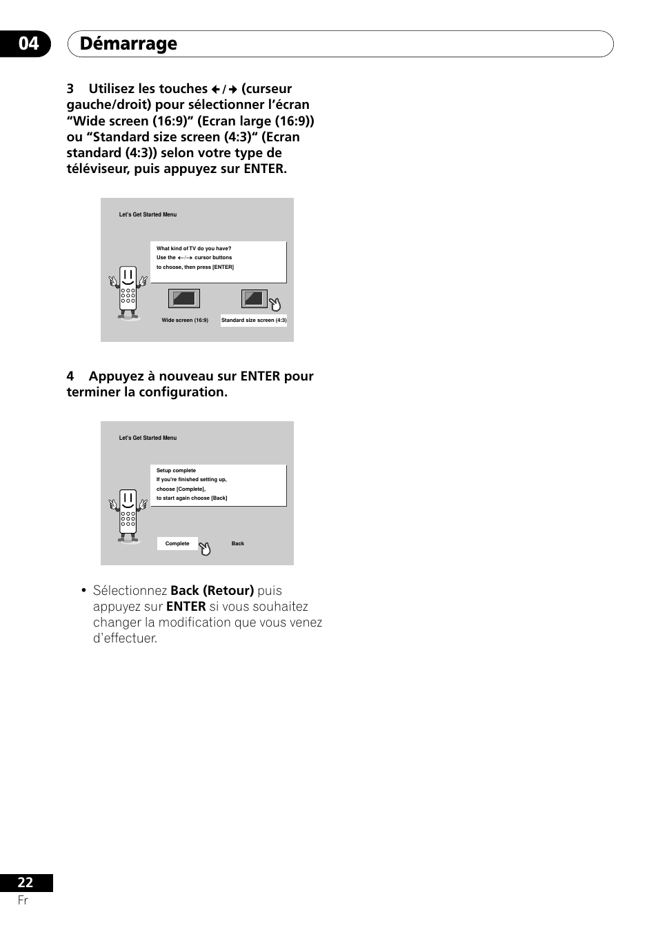 Démarrage 04, 3utilisez les touches | Pioneer DV-656A-S User Manual | Page 22 / 148