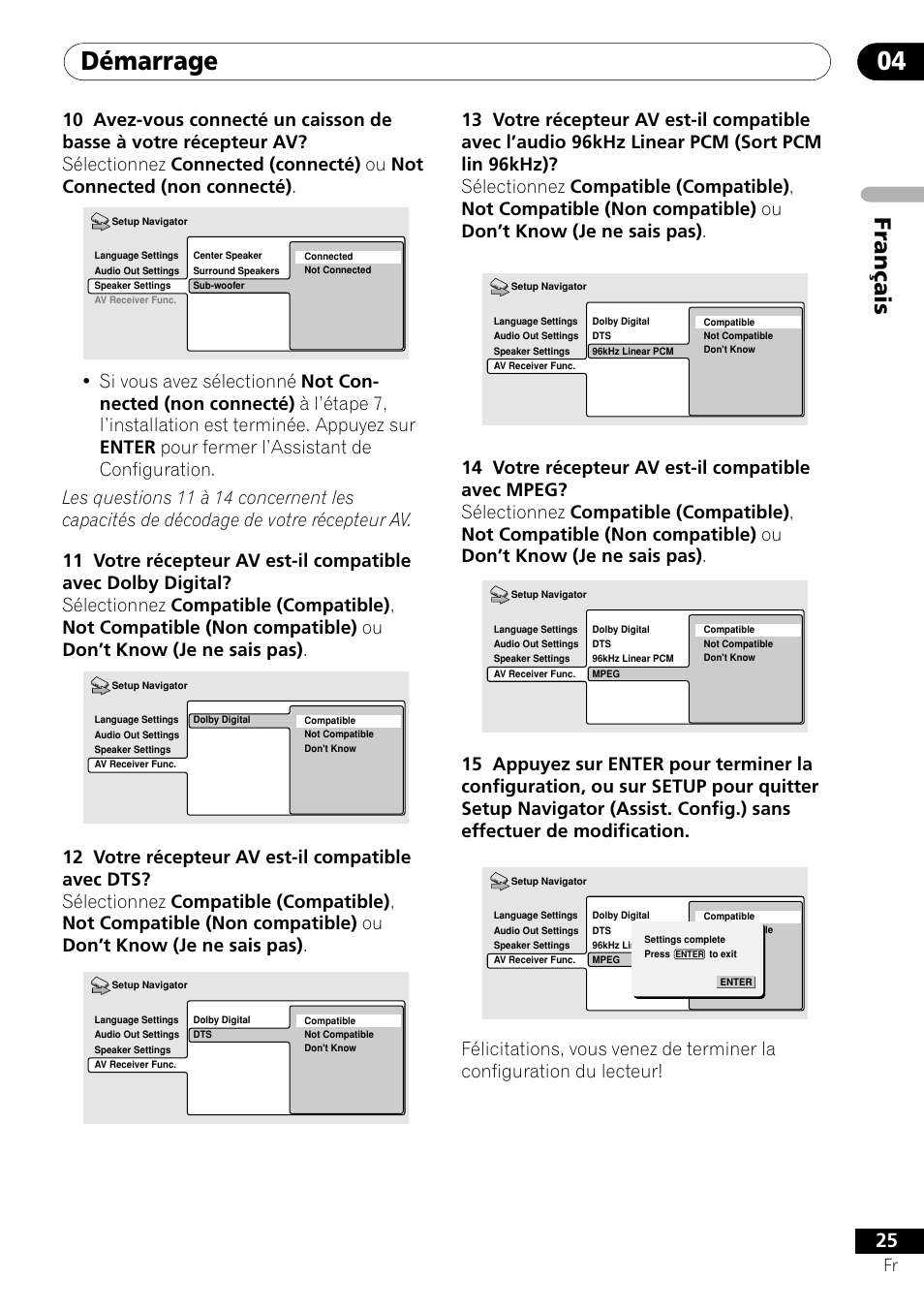 Démarrage 04, Français | Pioneer DV-656A-S User Manual | Page 25 / 148