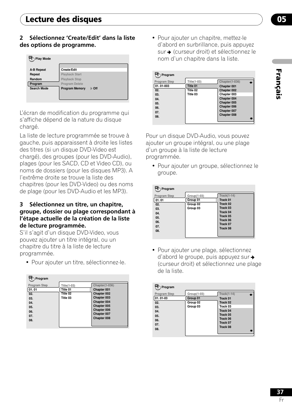 Lecture des disques 05, Français | Pioneer DV-656A-S User Manual | Page 37 / 148