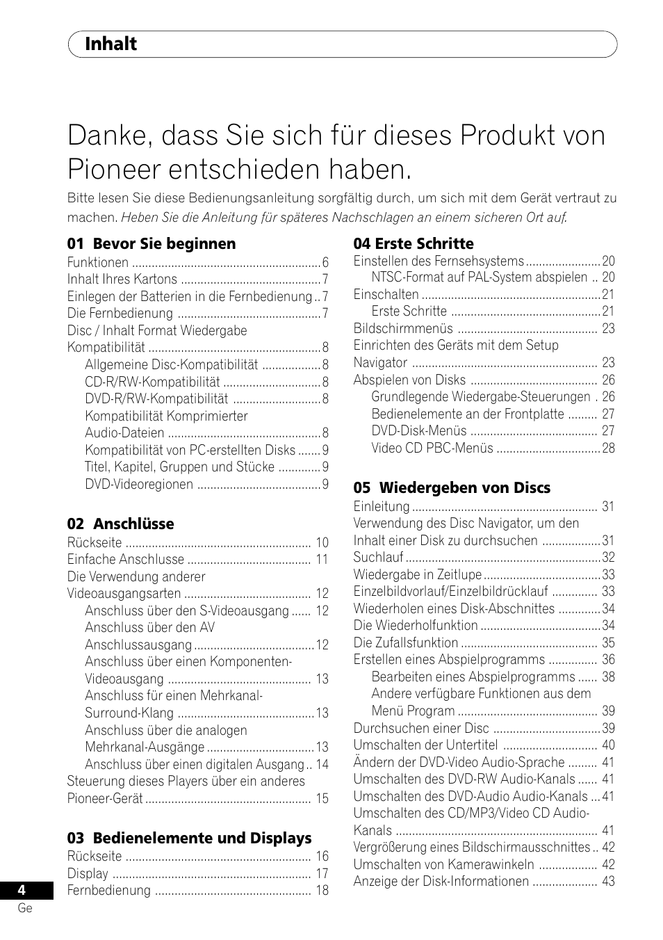 Inhalt | Pioneer DV-656A-S User Manual | Page 78 / 148