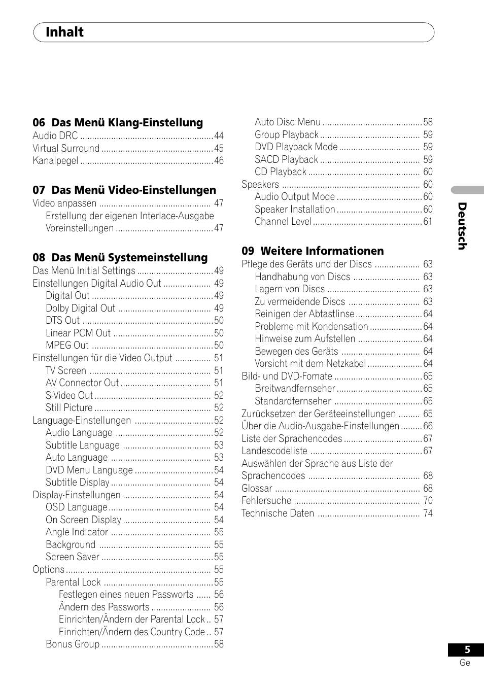 Inhalt | Pioneer DV-656A-S User Manual | Page 79 / 148