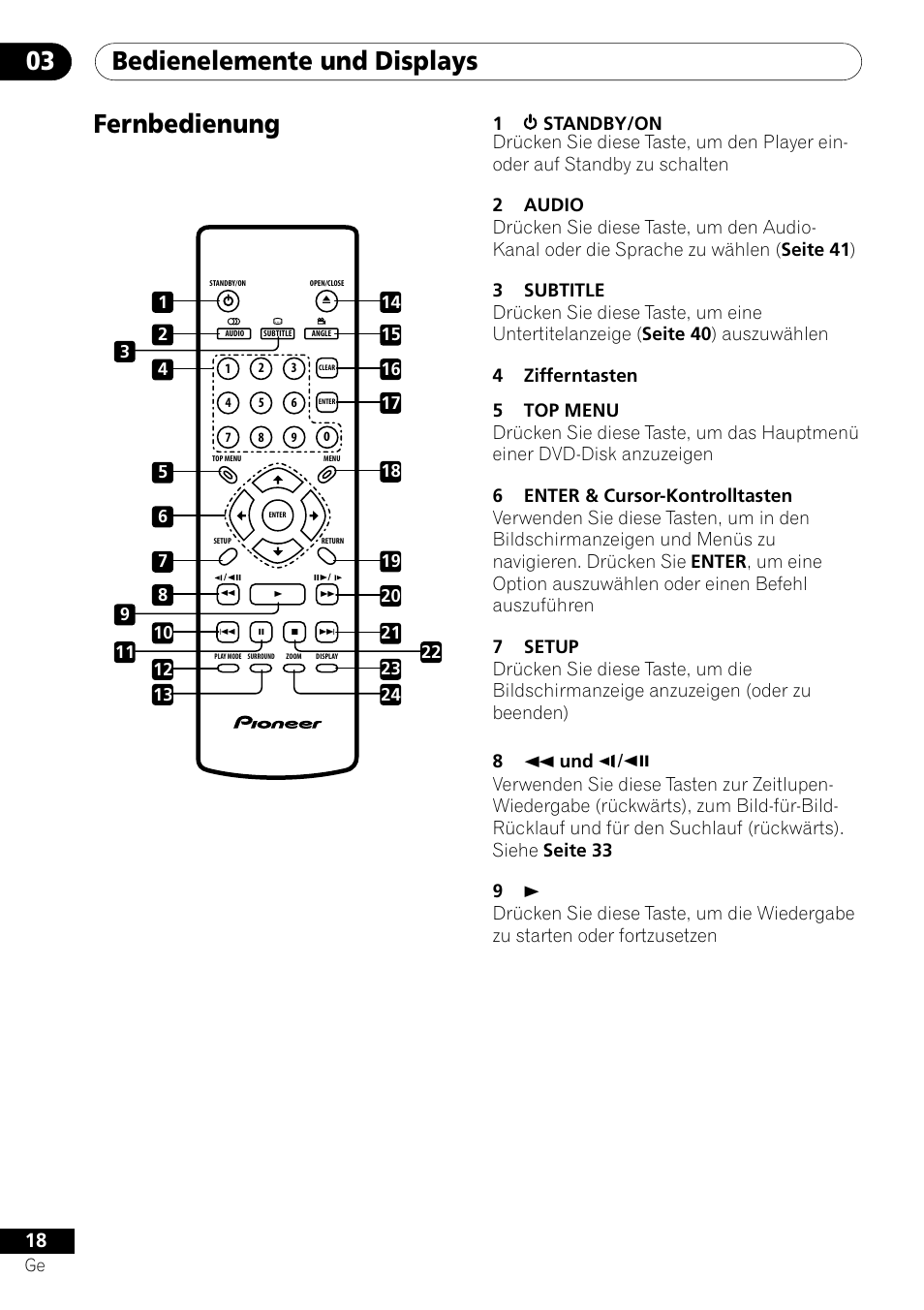 Fernbedienung, Bedienelemente und displays 03 | Pioneer DV-656A-S User Manual | Page 92 / 148