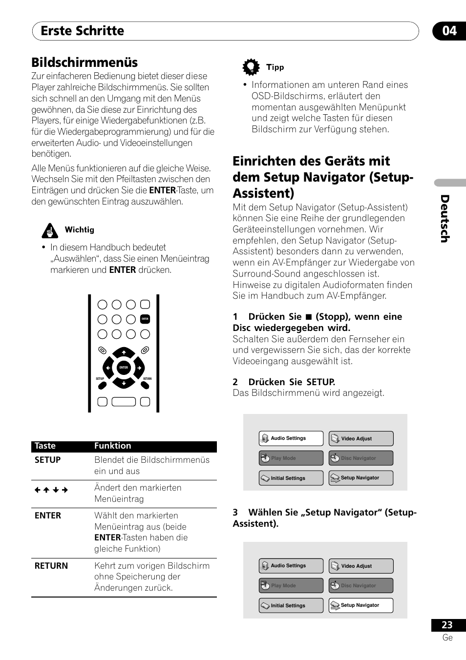 Erste schritte 04, Bildschirmmenüs, Deutsch | Pioneer DV-656A-S User Manual | Page 97 / 148