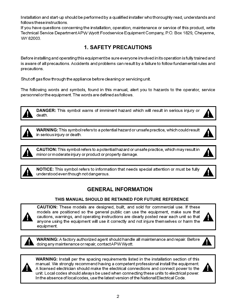 APW Wyott GWW User Manual | Page 2 / 12