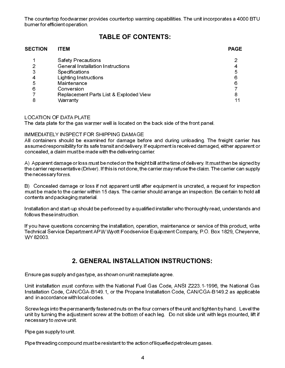 APW Wyott GWW User Manual | Page 4 / 12