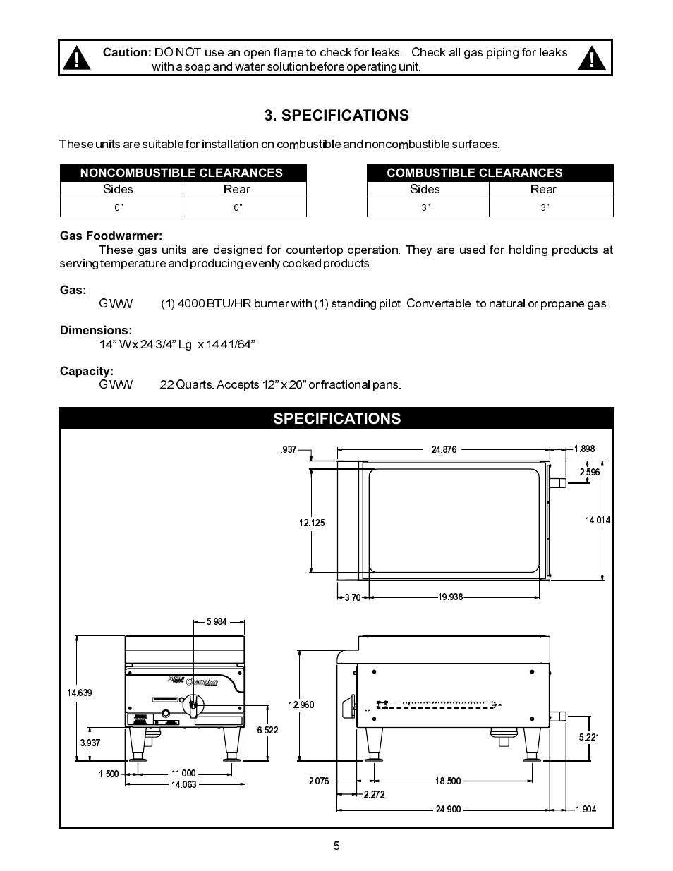 Specifications | APW Wyott GWW User Manual | Page 5 / 12