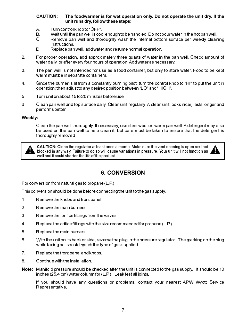 Conversion | APW Wyott GWW User Manual | Page 7 / 12