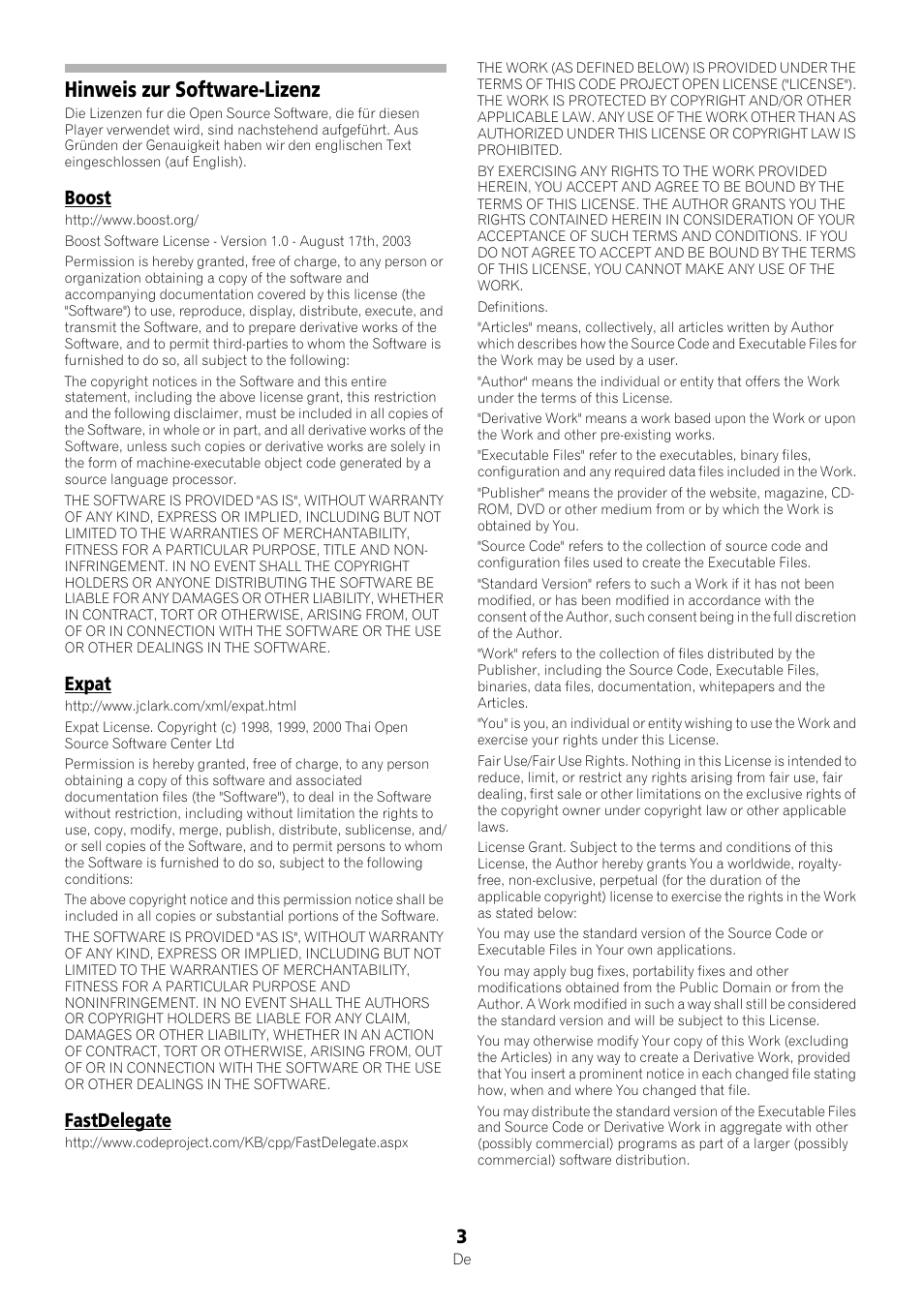 Hinweis zur software-lizenz, Boost, Expat | Fastdelegate | Pioneer VSX-1123-K User Manual | Page 3 / 6