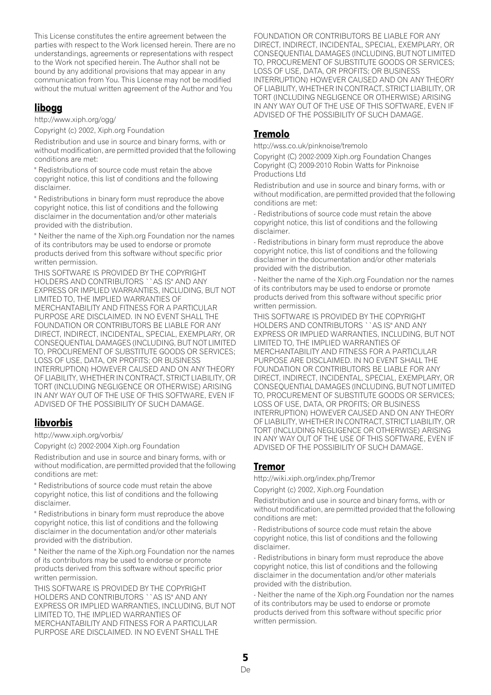 Libogg, Libvorbis, Tremolo | Tremor | Pioneer VSX-1123-K User Manual | Page 5 / 6