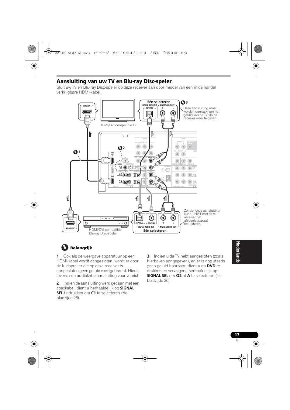 Aansluiting van uw tv en blu-ray disc-speler | Pioneer VSX-420-K User Manual | Page 105 / 180