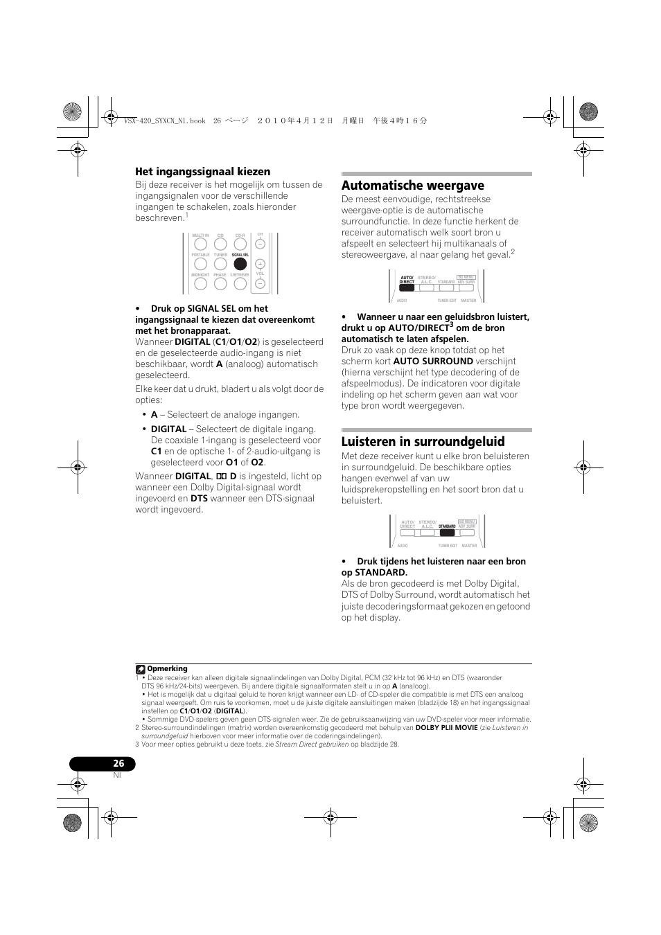 Het ingangssignaal kiezen, Automatische weergave, Luisteren in surroundgeluid | Pioneer VSX-420-K User Manual | Page 114 / 180