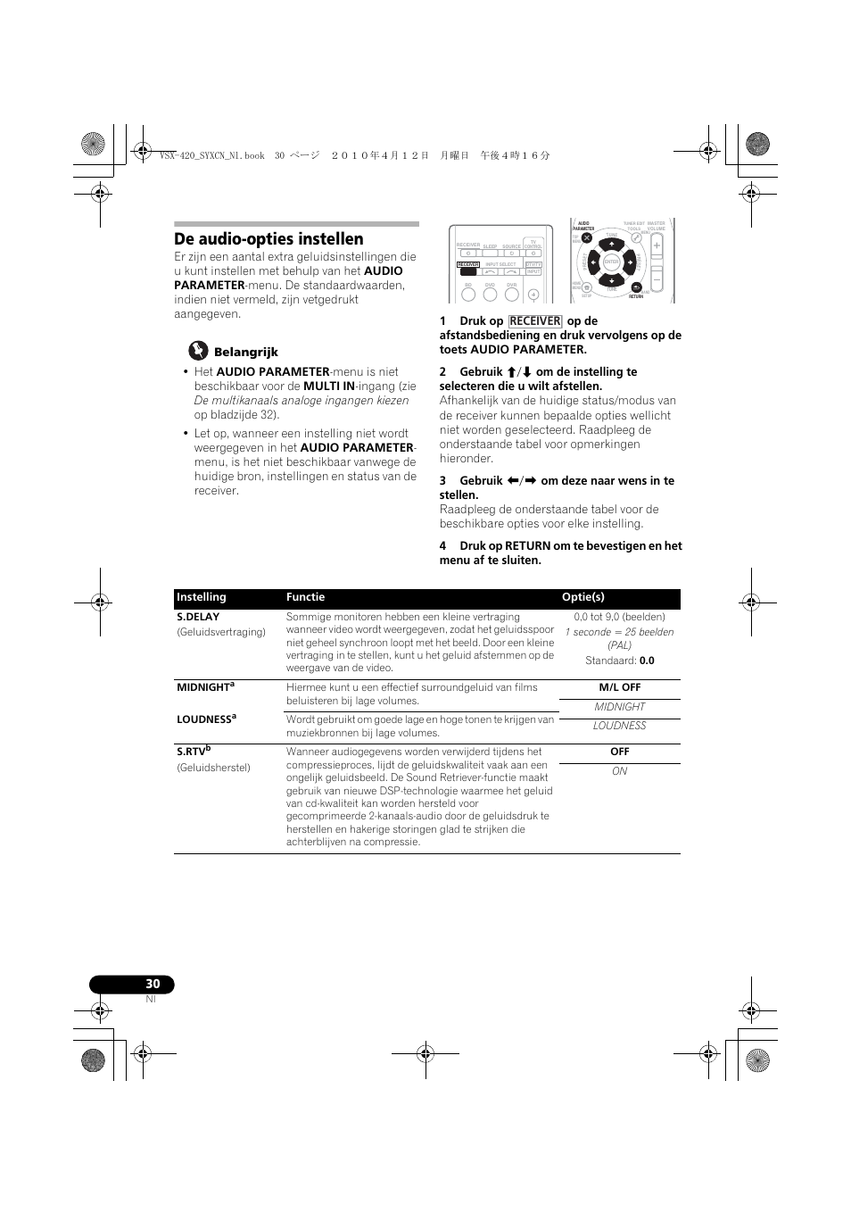 De audio-opties instellen, Receiver | Pioneer VSX-420-K User Manual | Page 118 / 180