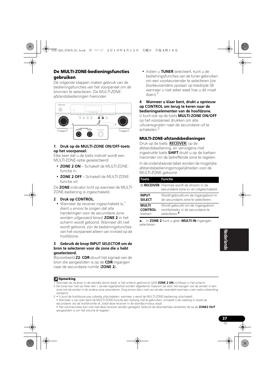 De multi-zone-bedieningsfuncties gebruiken | Pioneer VSX-420-K User Manual | Page 125 / 180