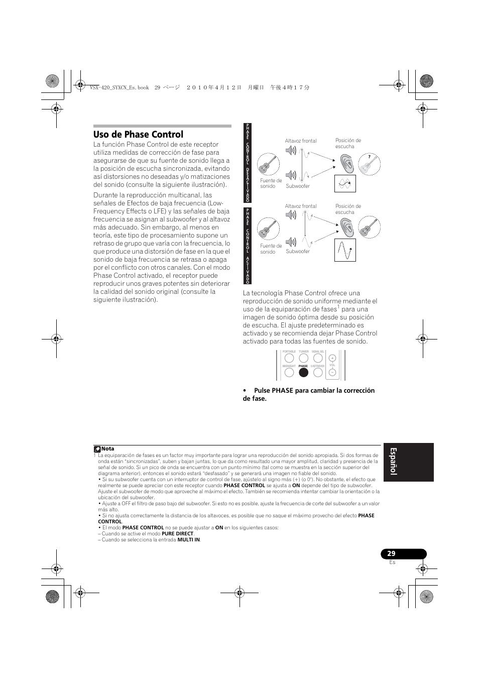 Uso de phase control | Pioneer VSX-420-K User Manual | Page 161 / 180