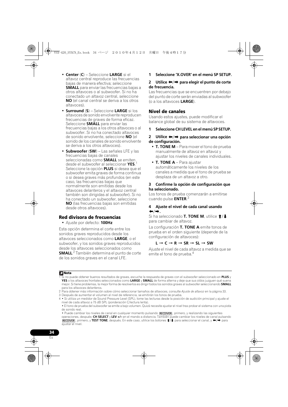 Red divisora de frecuencias, Nivel de canales | Pioneer VSX-420-K User Manual | Page 166 / 180
