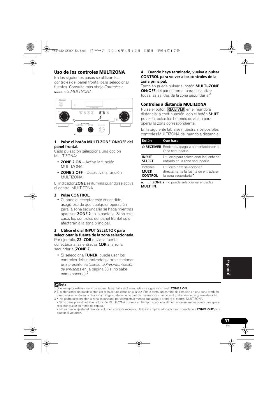 Uso de los controles multizona | Pioneer VSX-420-K User Manual | Page 169 / 180