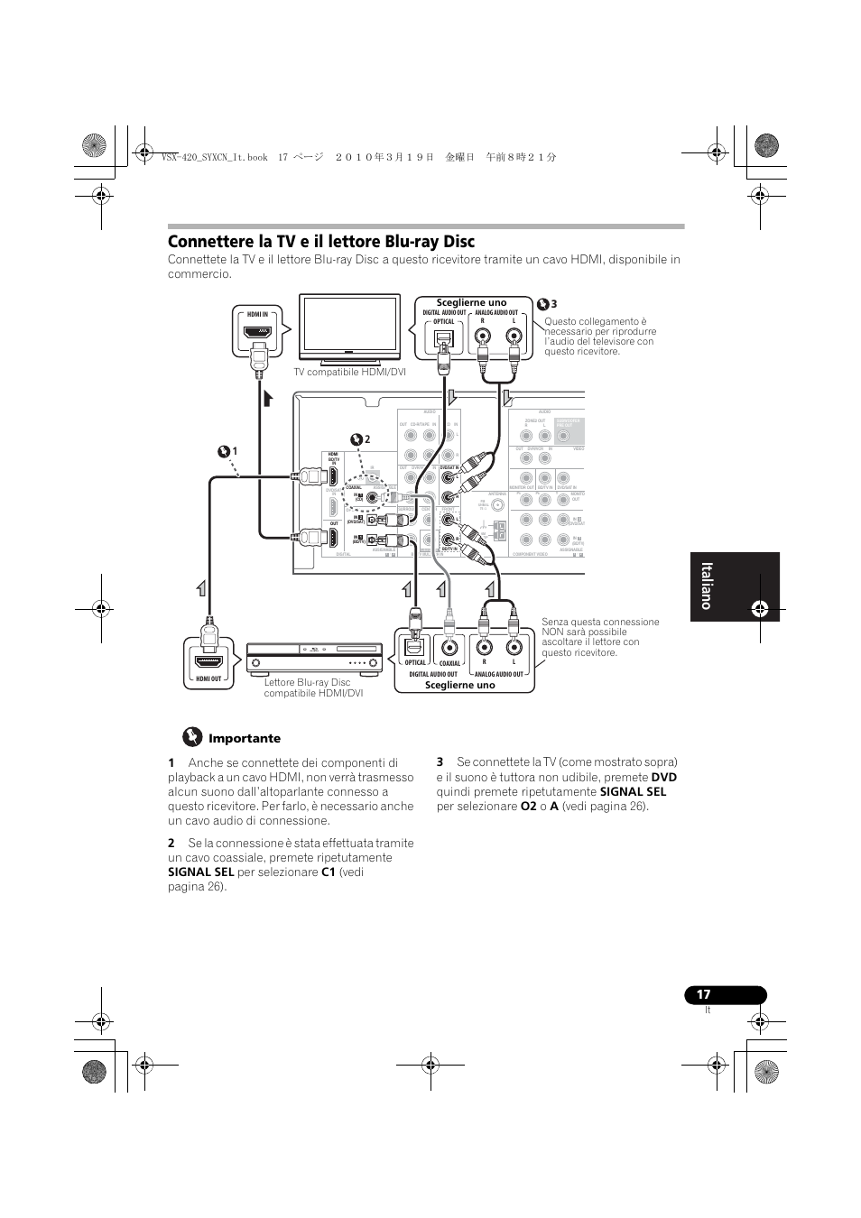 Connettere la tv e il lettore blu-ray disc | Pioneer VSX-420-K User Manual | Page 17 / 180