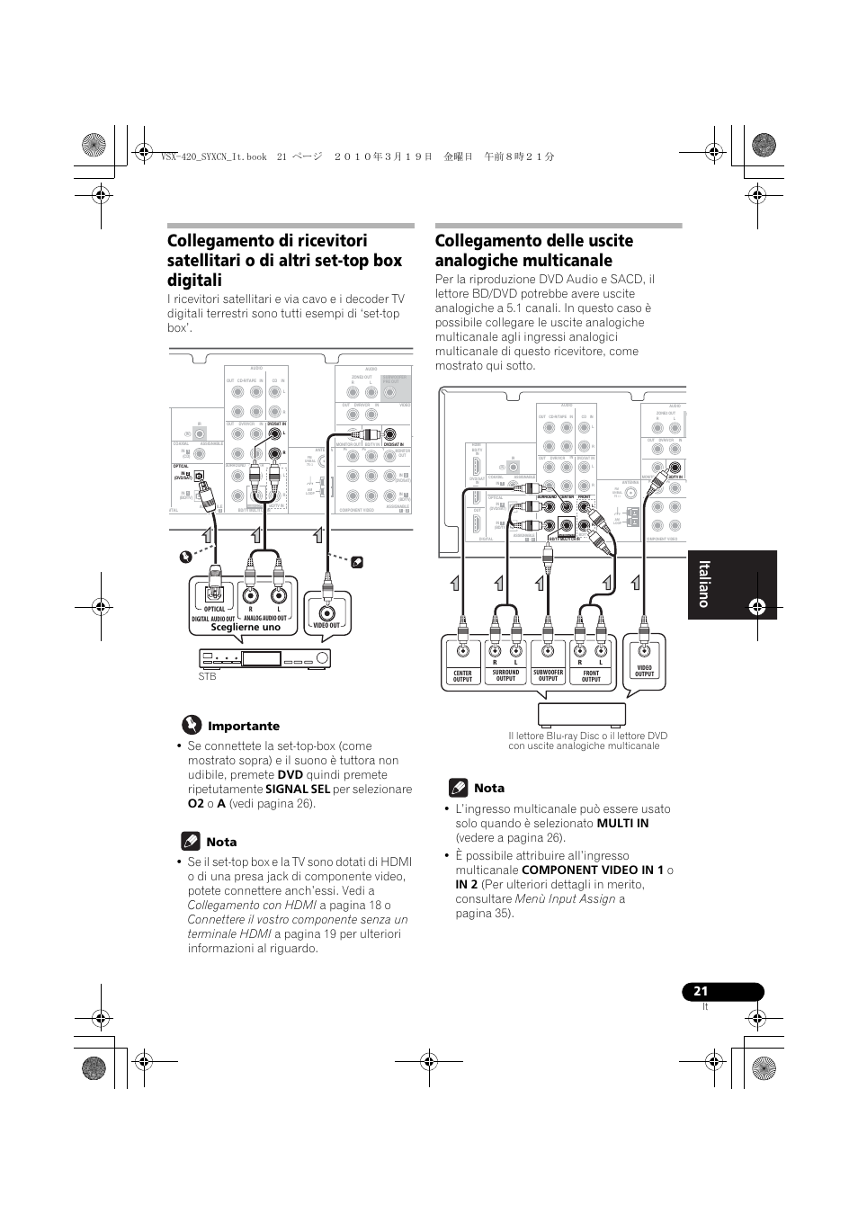 Collegamento delle uscite analogiche multicanale, Stb sceglierne uno | Pioneer VSX-420-K User Manual | Page 21 / 180